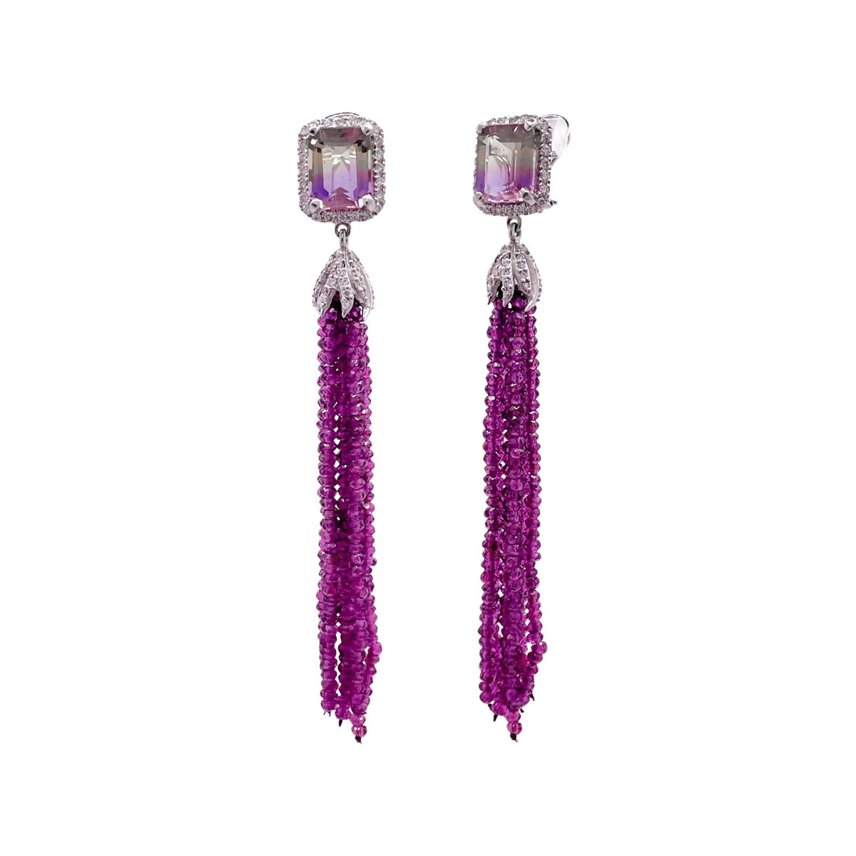 Jay Feder 14k White Gold Amethyst and Diamond Tassel Drop Dangle Earrings