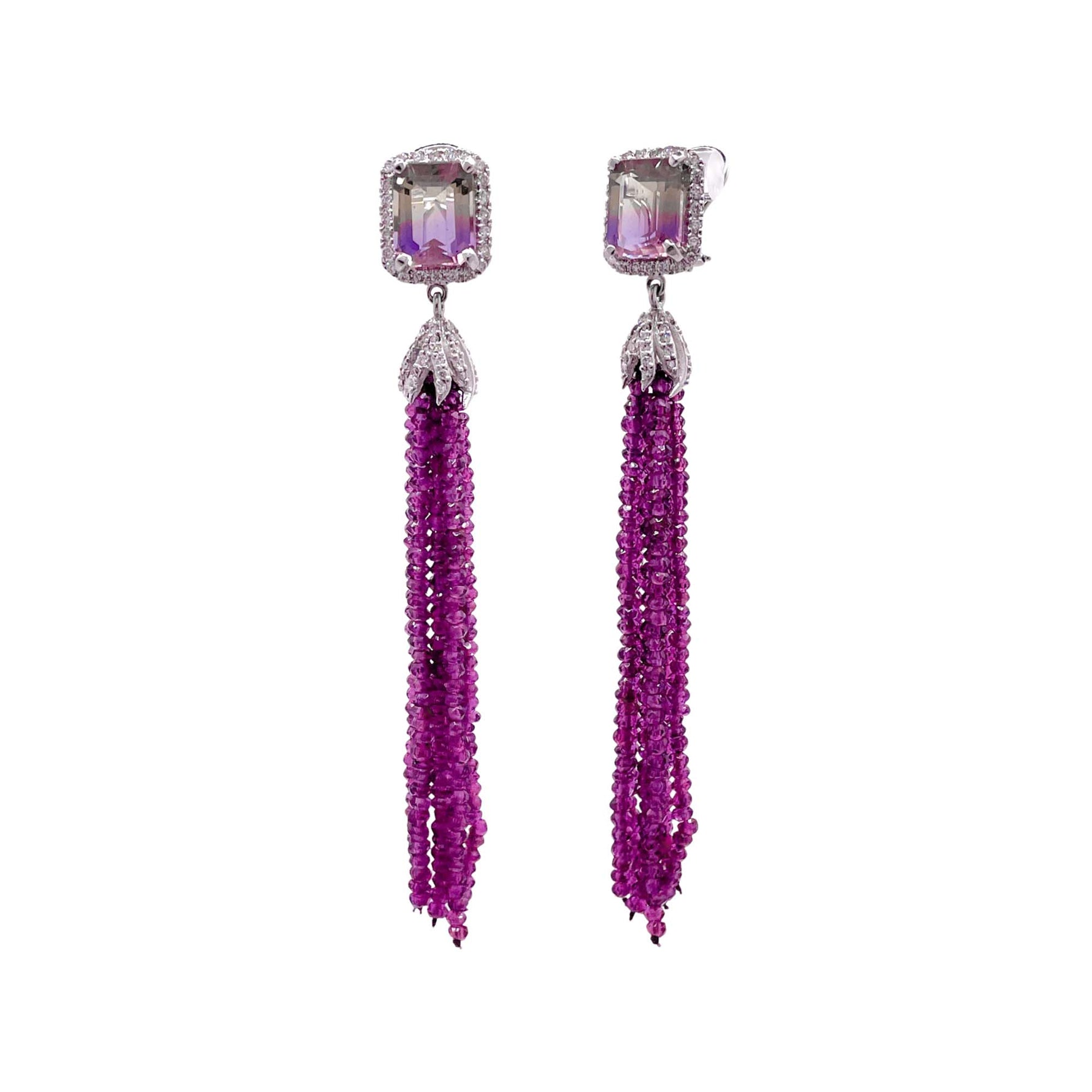 Jay Feder 14k White Gold Amethyst and Diamond Tassel Drop Dangle Earrings