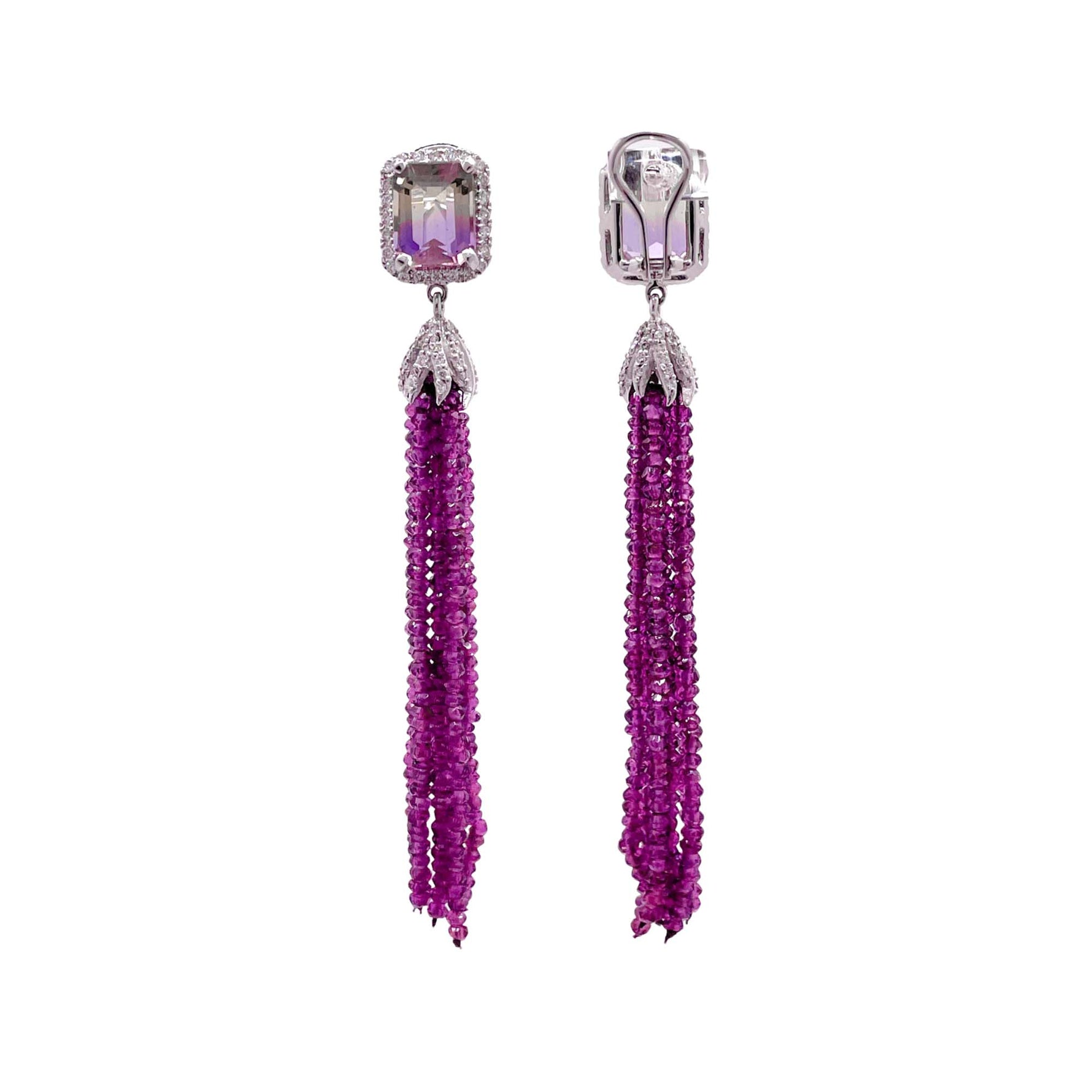 Jay Feder 14k White Gold Amethyst and Diamond Tassel Drop Dangle Earrings