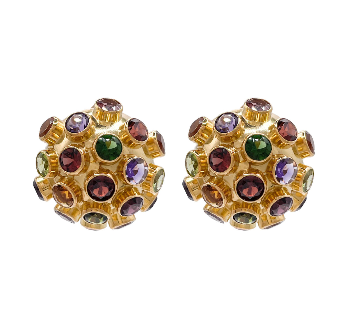 Jay Feder 18k Yellow Gold Multi-color Gemstone Burst Earrings