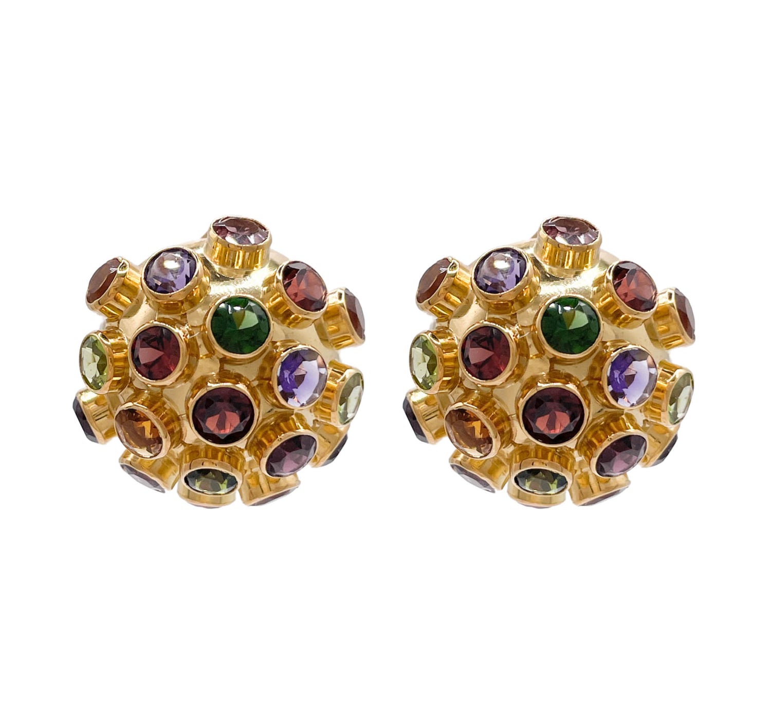 Jay Feder 18k Yellow Gold Multi-color Gemstone Burst Earrings