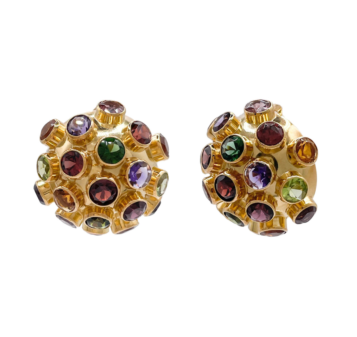 Jay Feder 18k Yellow Gold Multi-color Gemstone Burst Earrings