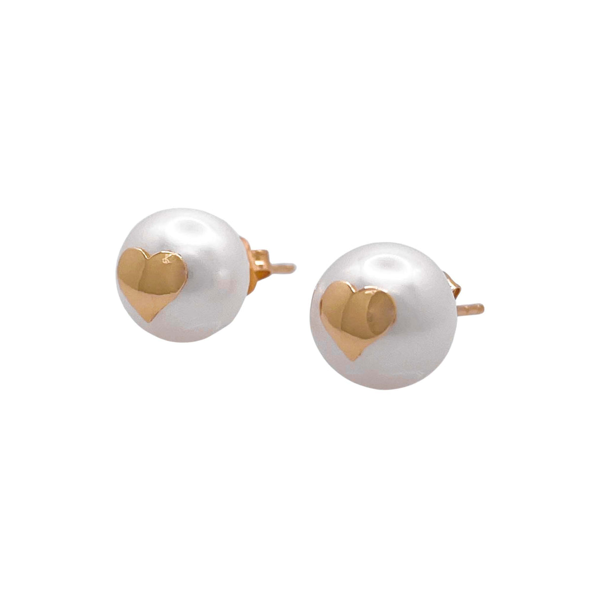 Jay Feder 14k Yellow Gold Pearls Heart Stud Earrings