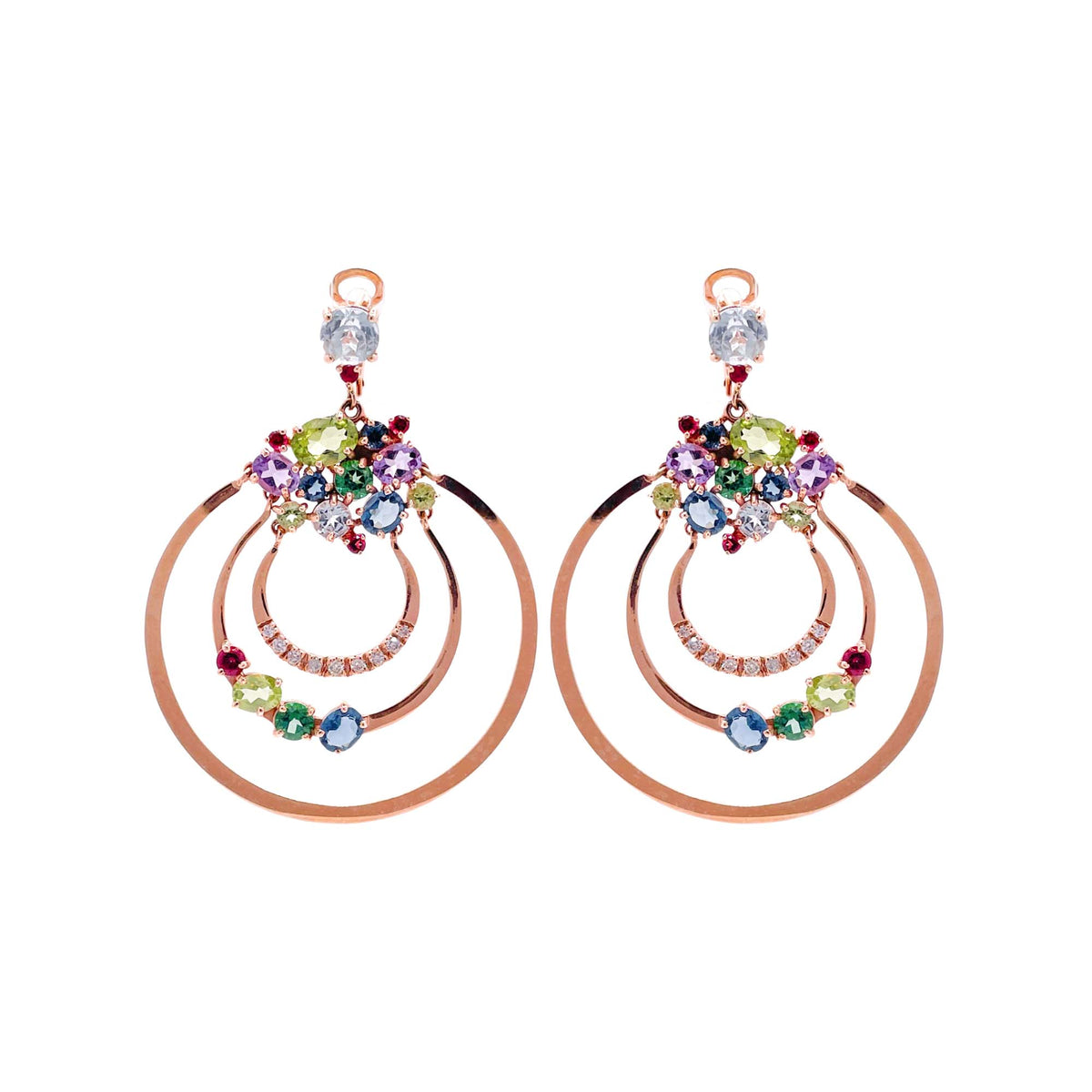 Jay Feder 14k Rose Gold Multicolor Gemstone Circle Drop Dangle Earrings