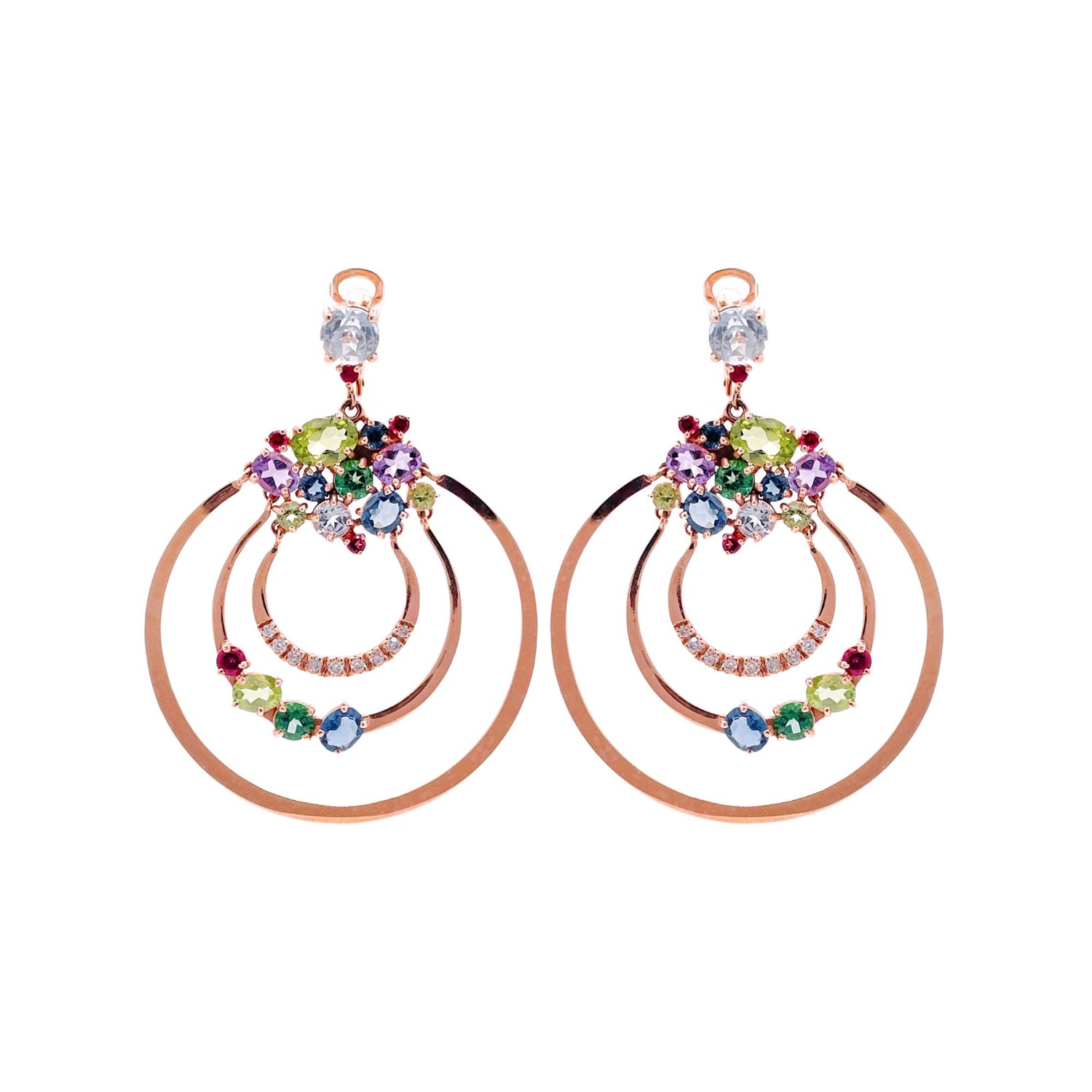 Jay Feder 14k Rose Gold Multicolor Gemstone Circle Drop Dangle Earrings