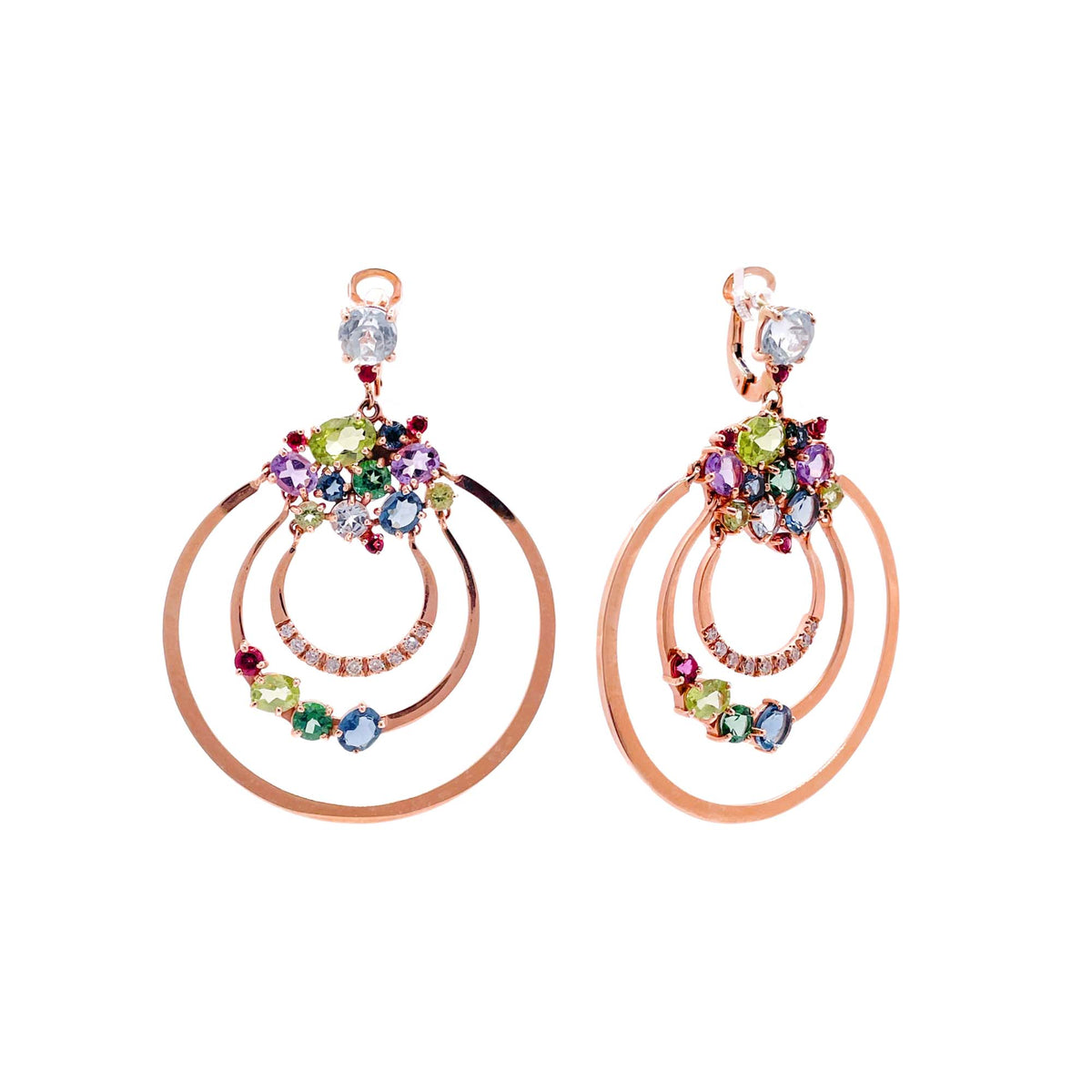 Jay Feder 14k Rose Gold Multicolor Gemstone Circle Drop Dangle Earrings