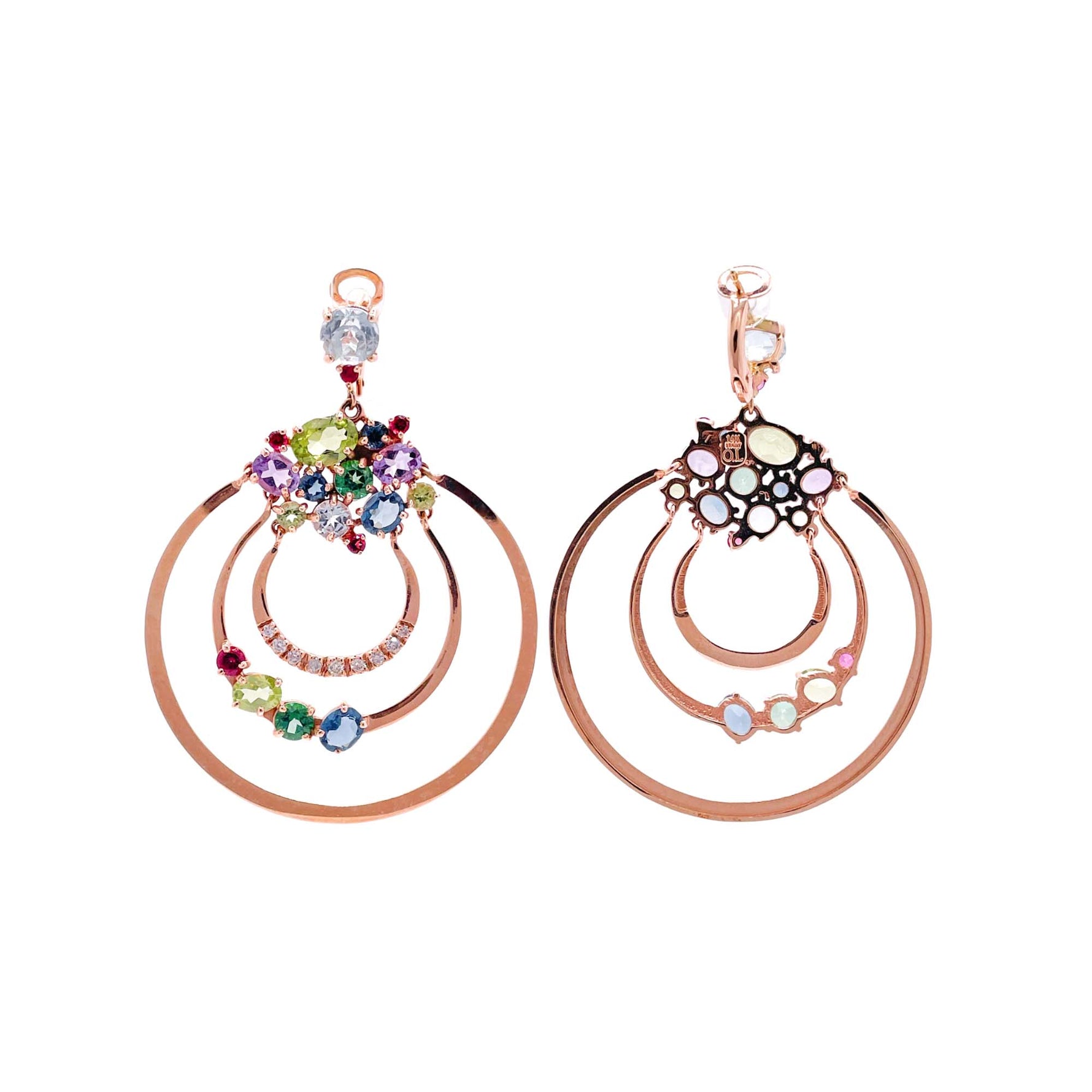 Jay Feder 14k Rose Gold Multicolor Gemstone Circle Drop Dangle Earrings