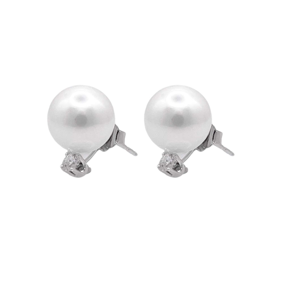 Jay Feder 14k White Gold Pearl and Diamond Stud Earrings