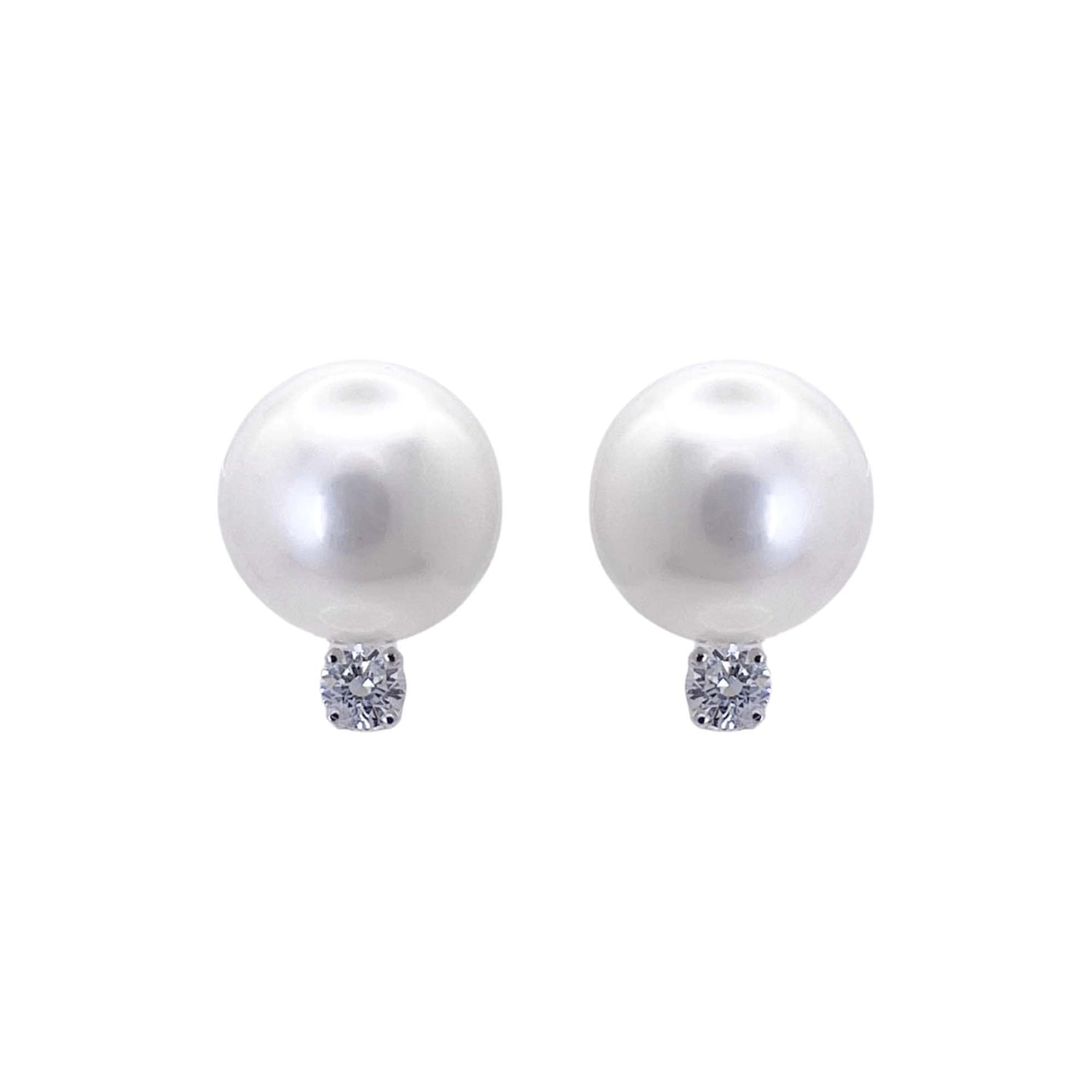 Jay Feder 14k White Gold Pearl and Diamond Stud Earrings