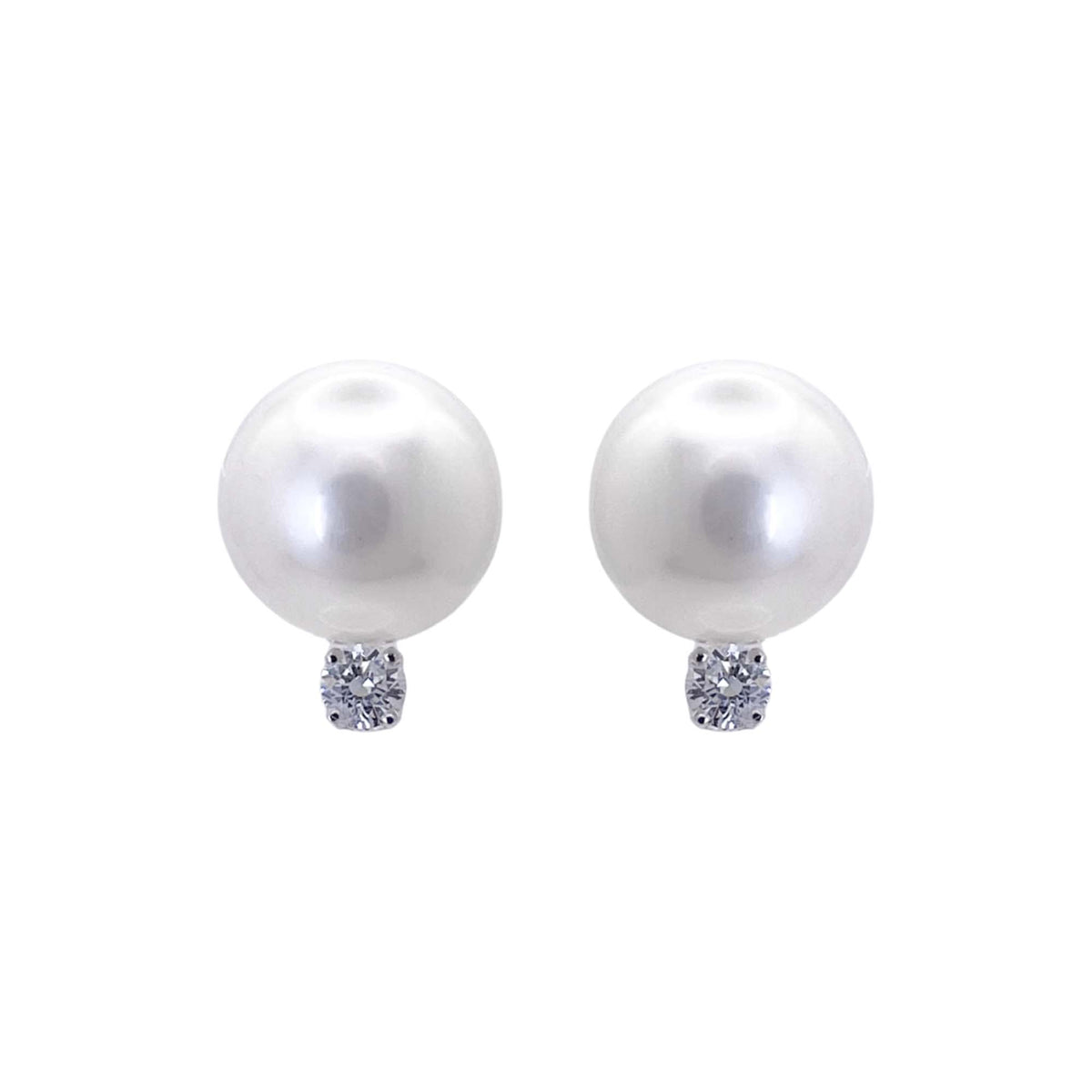 Jay Feder 14k White Gold Pearl and Diamond Stud Earrings