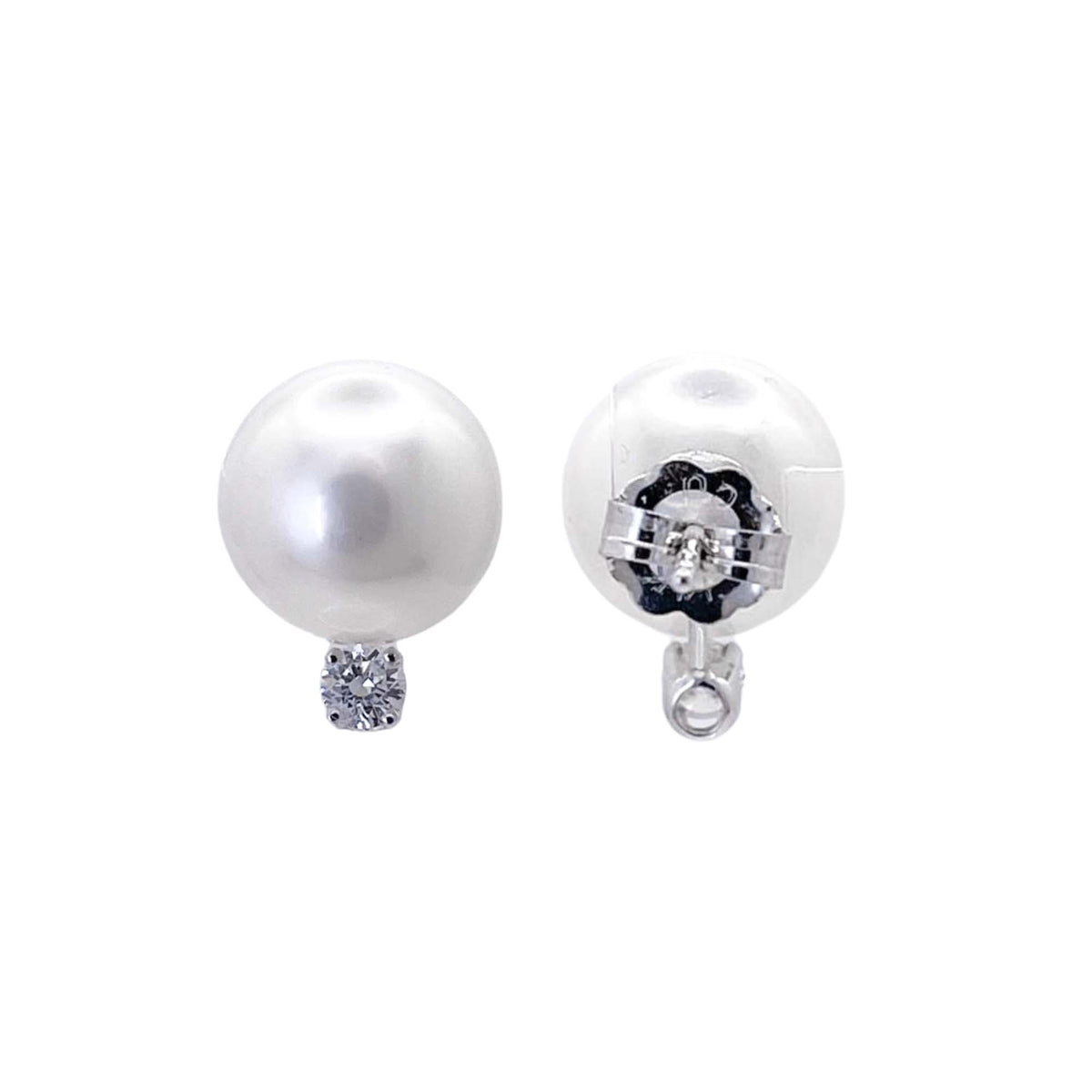 Jay Feder 14k White Gold Pearl and Diamond Stud Earrings