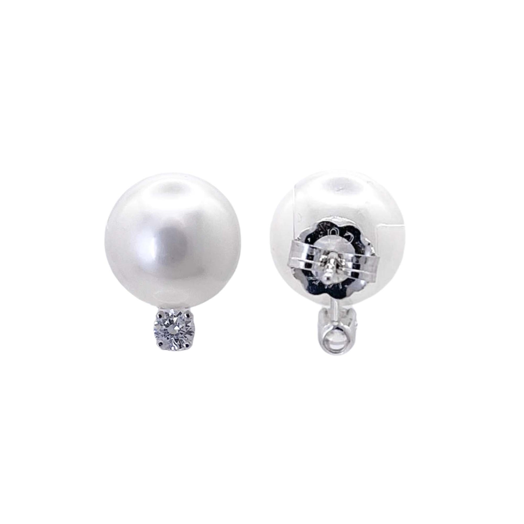 Jay Feder 14k White Gold Pearl and Diamond Stud Earrings