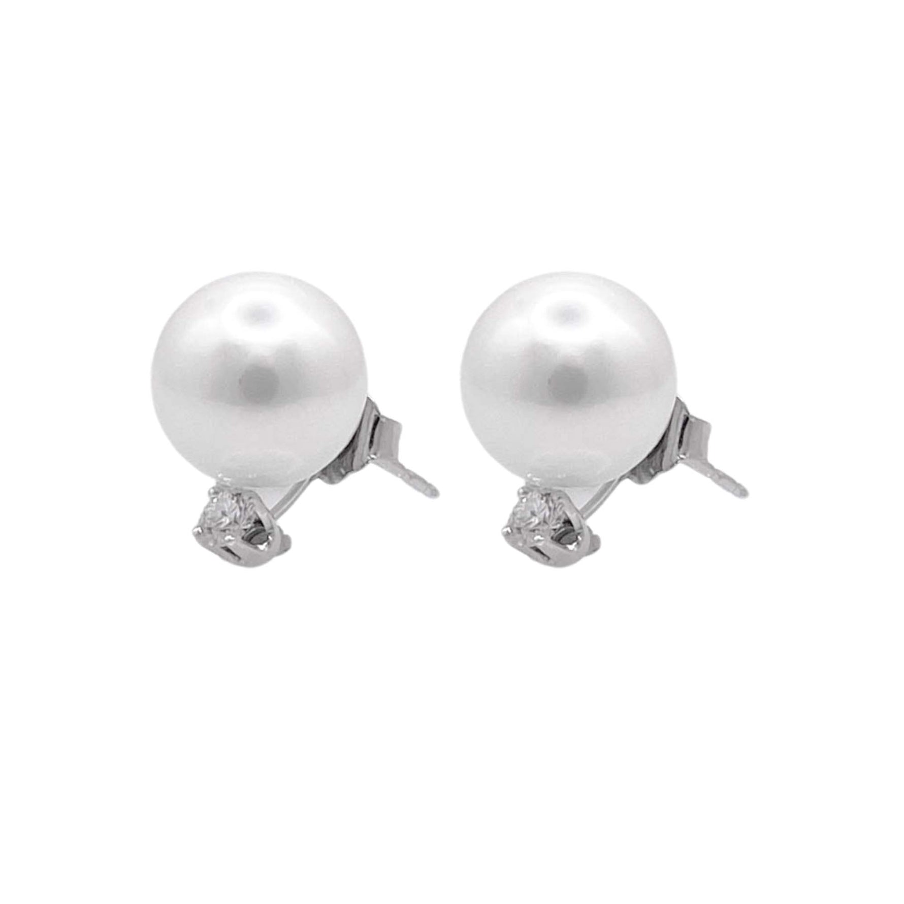 Jay Feder 14k White Gold Pearl and Diamond Stud Earrings