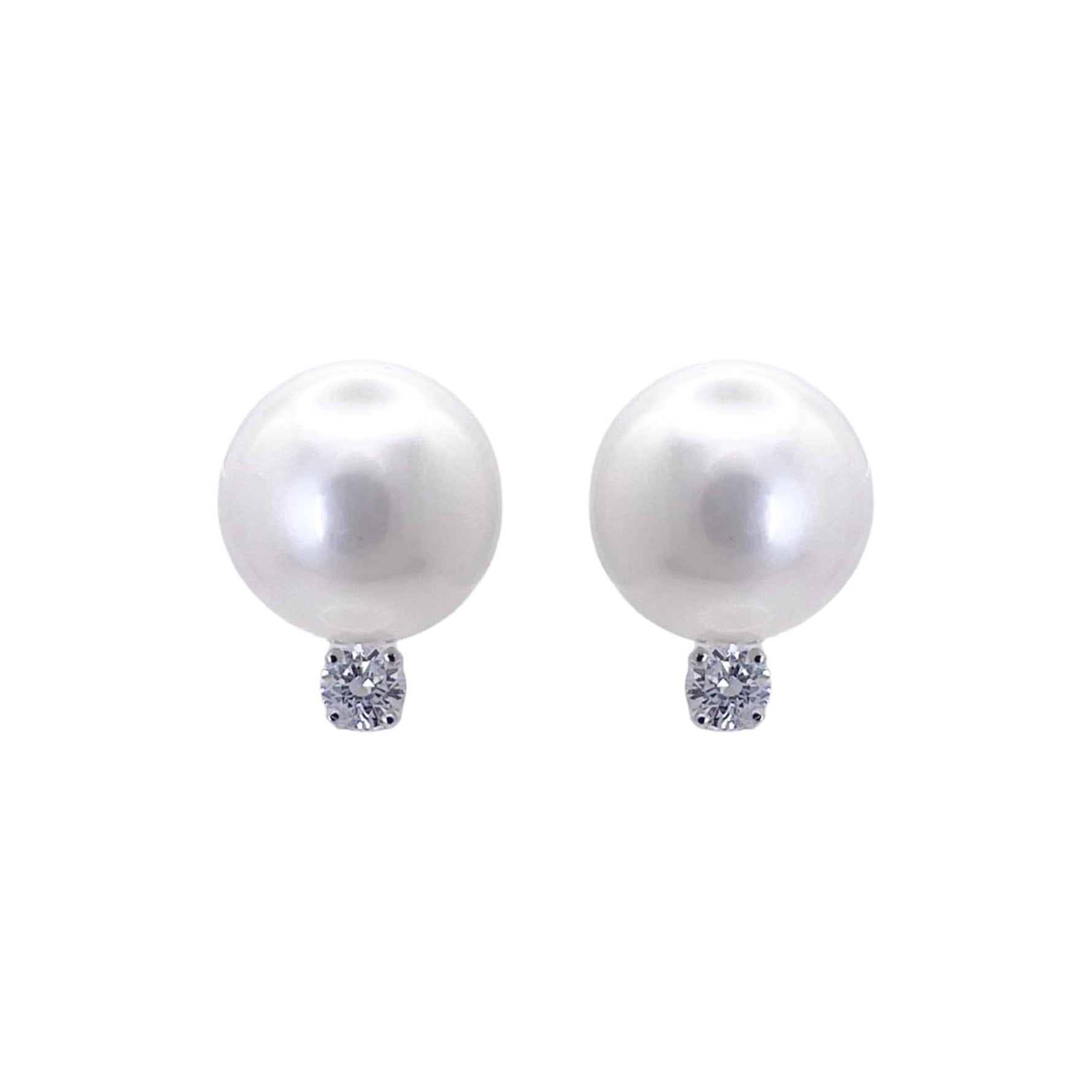 Jay Feder 14k White Gold Pearl and Diamond Stud Earrings