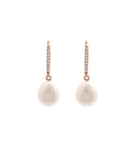 JAY FEDER 14K YELLOW GOLD PEARL AND DIAMOND DANGLE EARRINGS