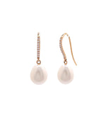 JAY FEDER 14K YELLOW GOLD PEARL AND DIAMOND DANGLE EARRINGS