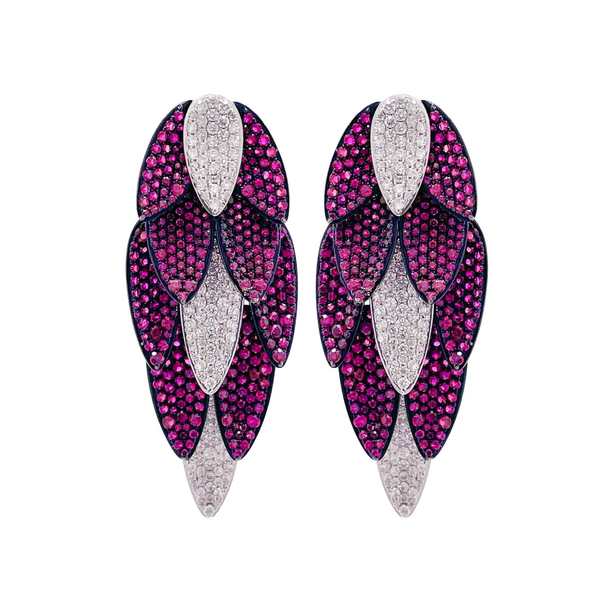 Sutra 18k White Gold Ruby and Diamond Leaves Drop Earrings