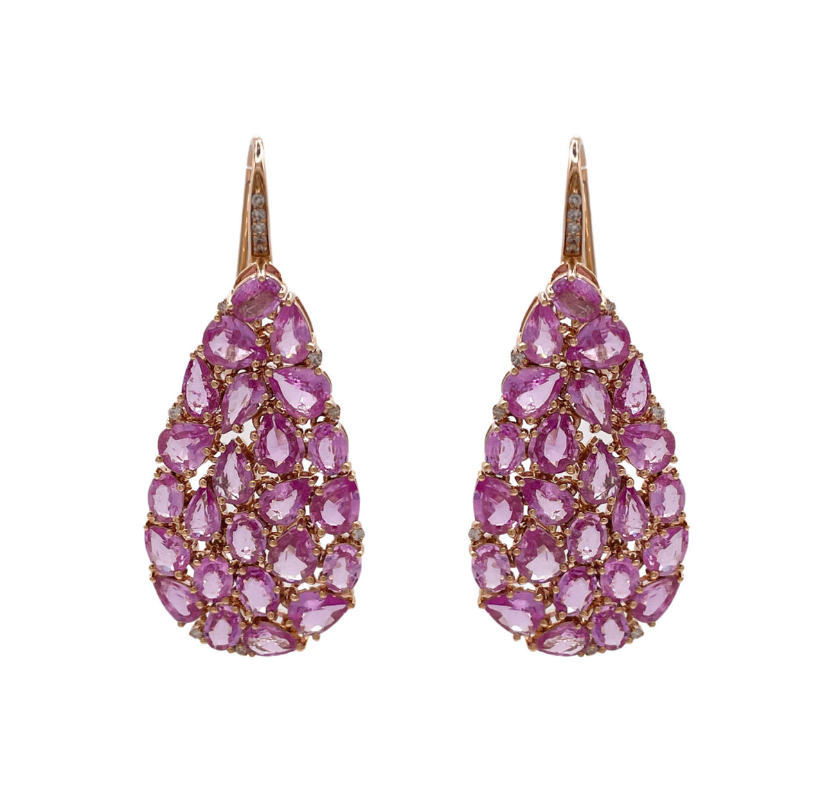 SUTRA 18K ROSE GOLD SAPPHIRE DIAMOND DROP DANGLE EARRINGS