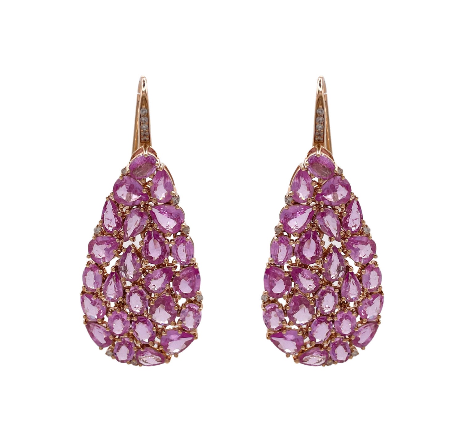 SUTRA 18K ROSE GOLD SAPPHIRE DIAMOND DROP DANGLE EARRINGS