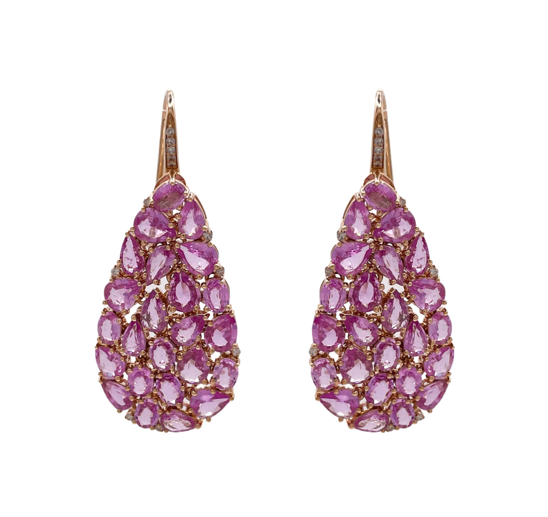 SUTRA 18K ROSE GOLD SAPPHIRE DIAMOND DROP DANGLE EARRINGS