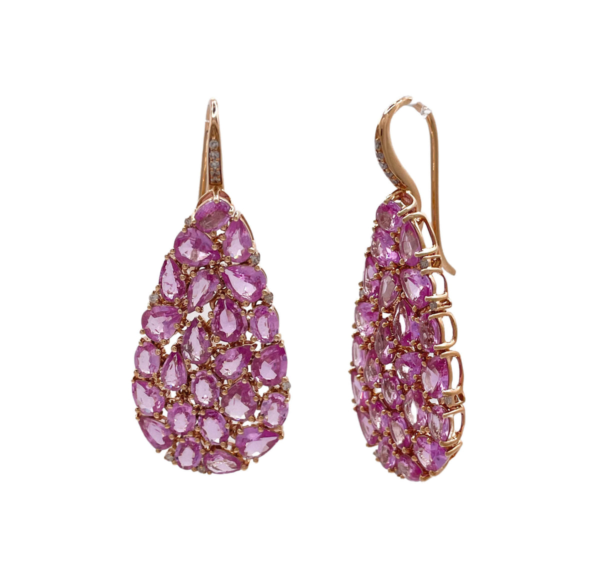SUTRA 18K ROSE GOLD SAPPHIRE DIAMOND DROP DANGLE EARRINGS