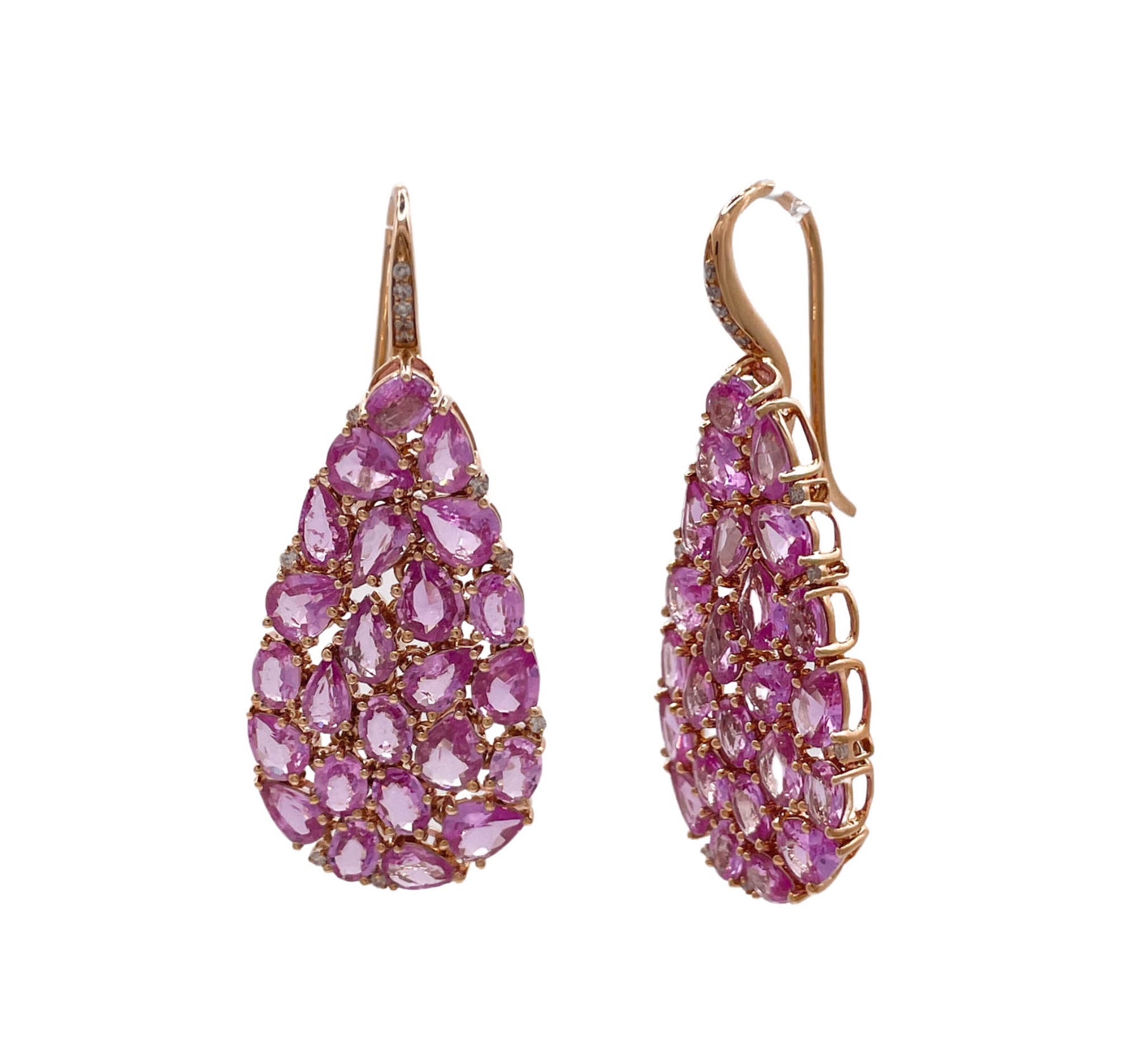 SUTRA 18K ROSE GOLD SAPPHIRE DIAMOND DROP DANGLE EARRINGS