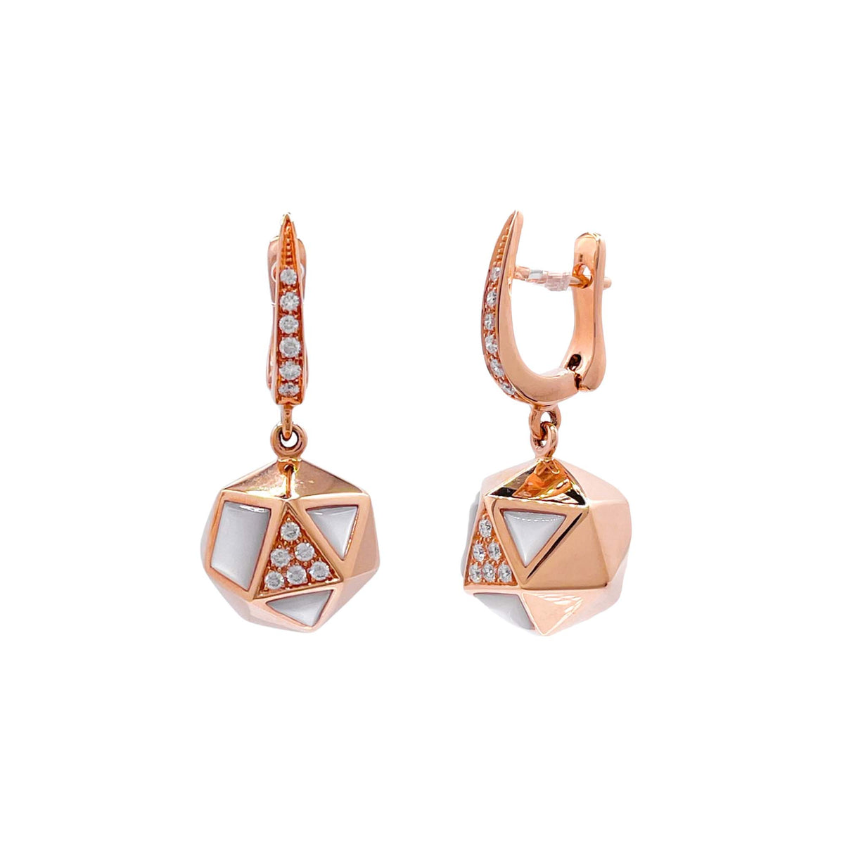 Jay Feder 18k Rose Gold Diamond White Quartz Drop Dangle Earrings