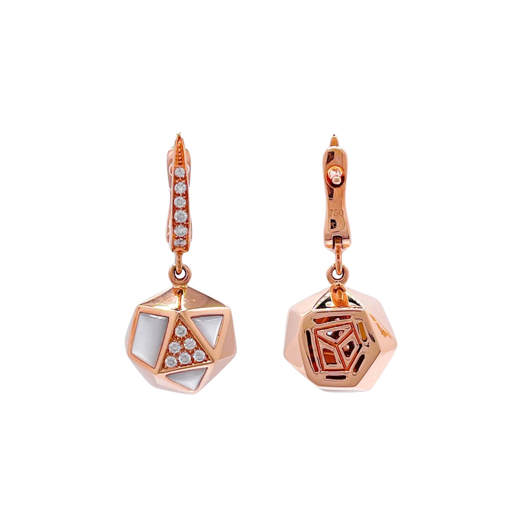 Jay Feder 18k Rose Gold Diamond White Quartz Drop Dangle Earrings