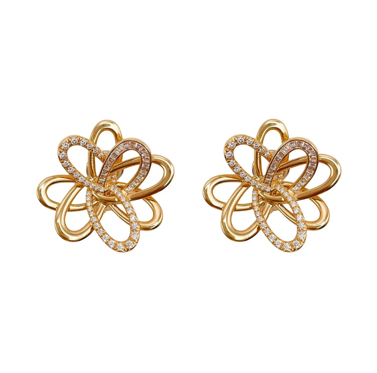 18k Yellow Gold Diamond Flower Earrings Jay Feder Jewelers
