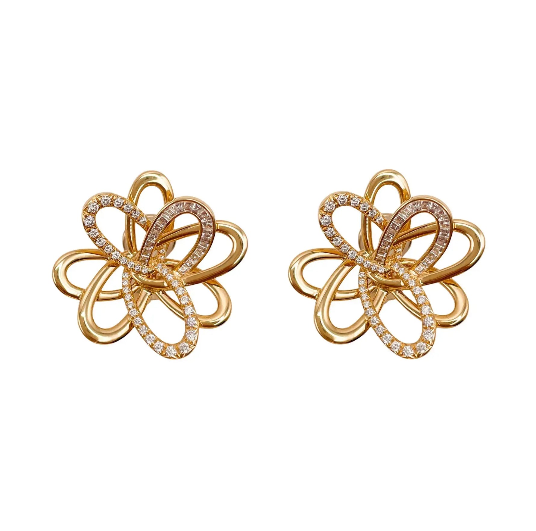 18k Yellow Gold Diamond Flower Earrings Jay Feder Jewelers