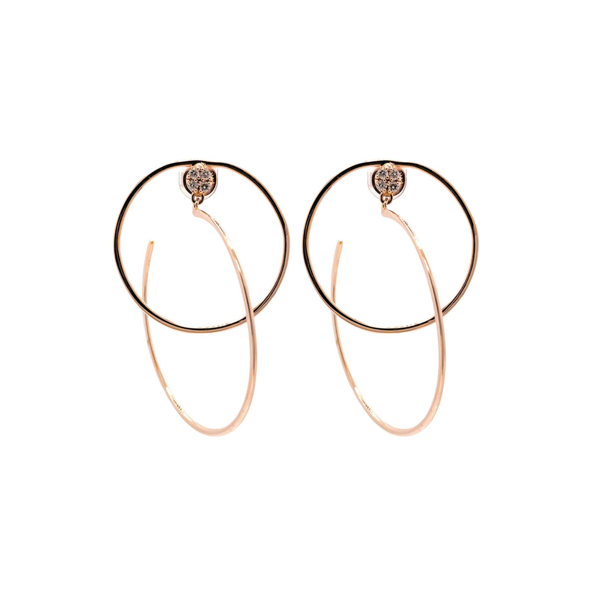 Jay Feder 18k Rose Gold Diamond Double Hoop Dangle Drop Earrings