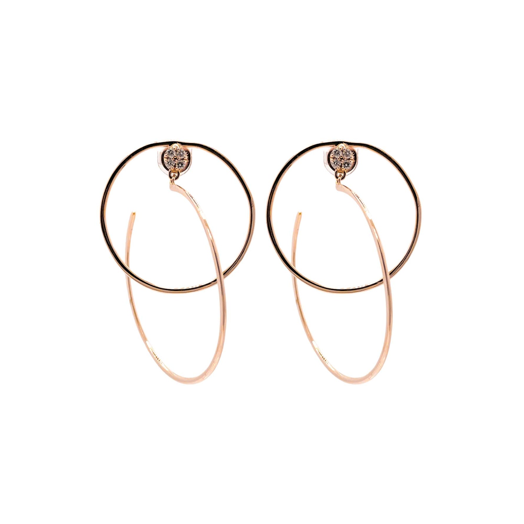 Jay Feder 18k Rose Gold Diamond Double Hoop Dangle Drop Earrings