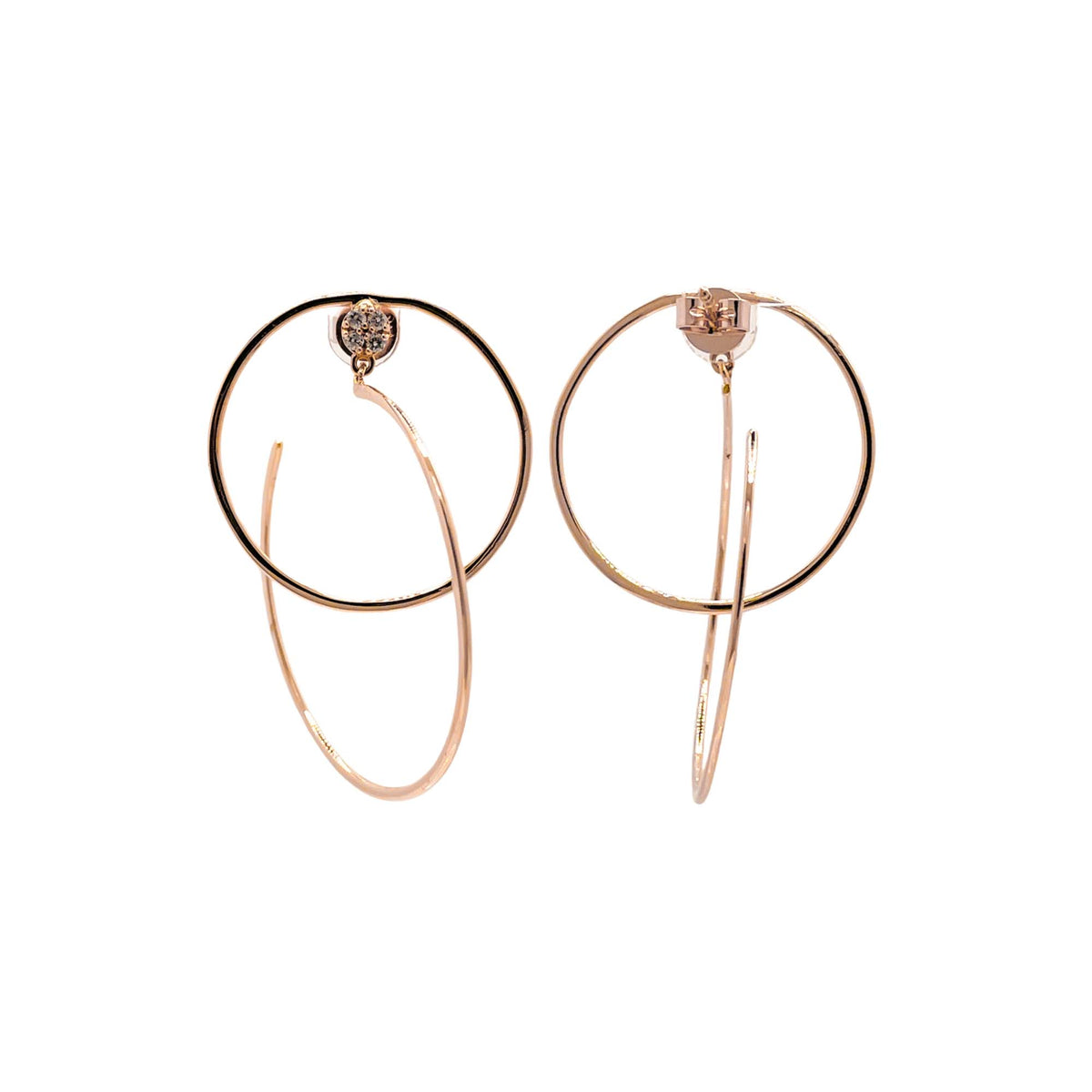 Jay Feder 18k Rose Gold Diamond Double Hoop Dangle Drop Earrings