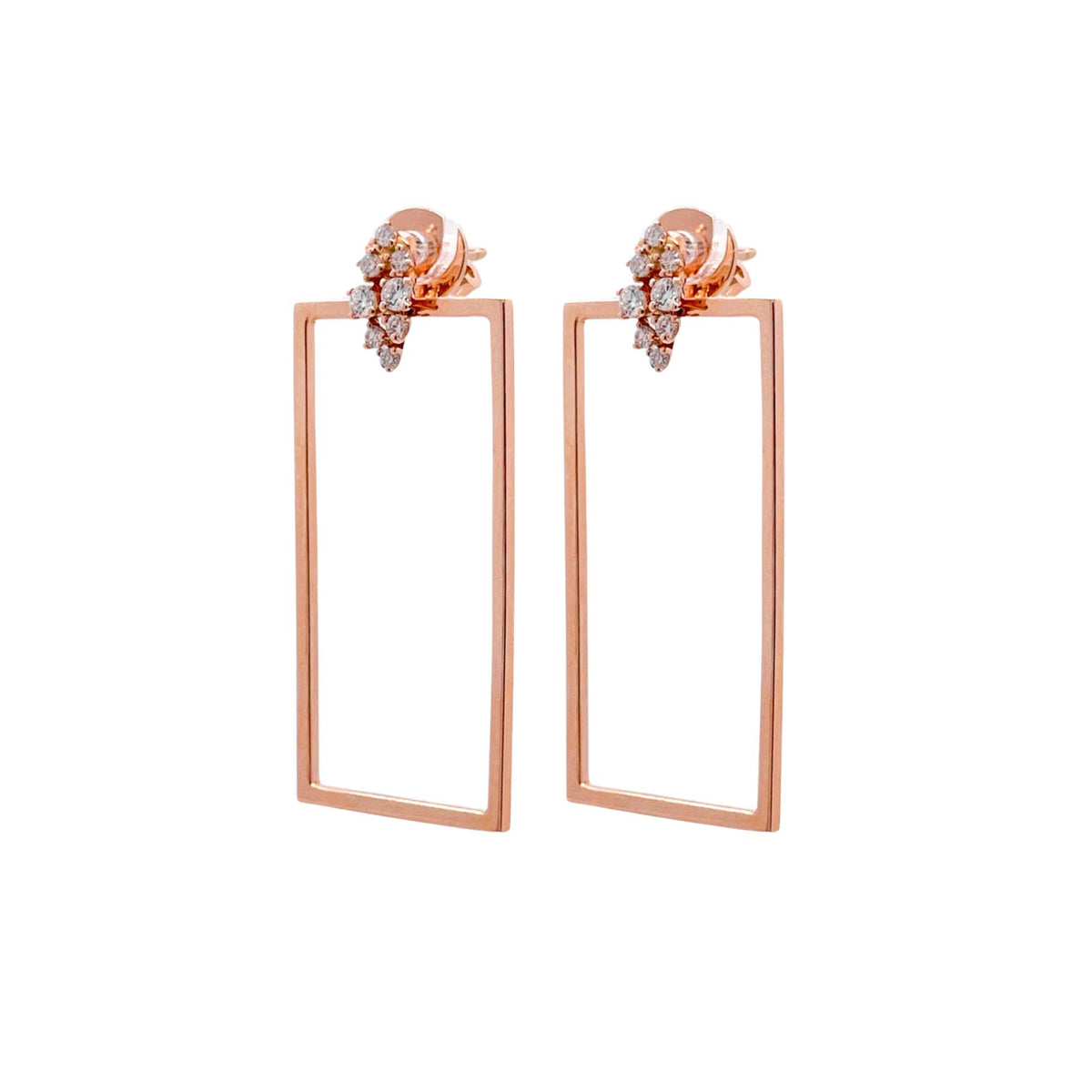 Jay Feder 18k Rose Gold Diamond Rectangle Drop Dangle Earrings