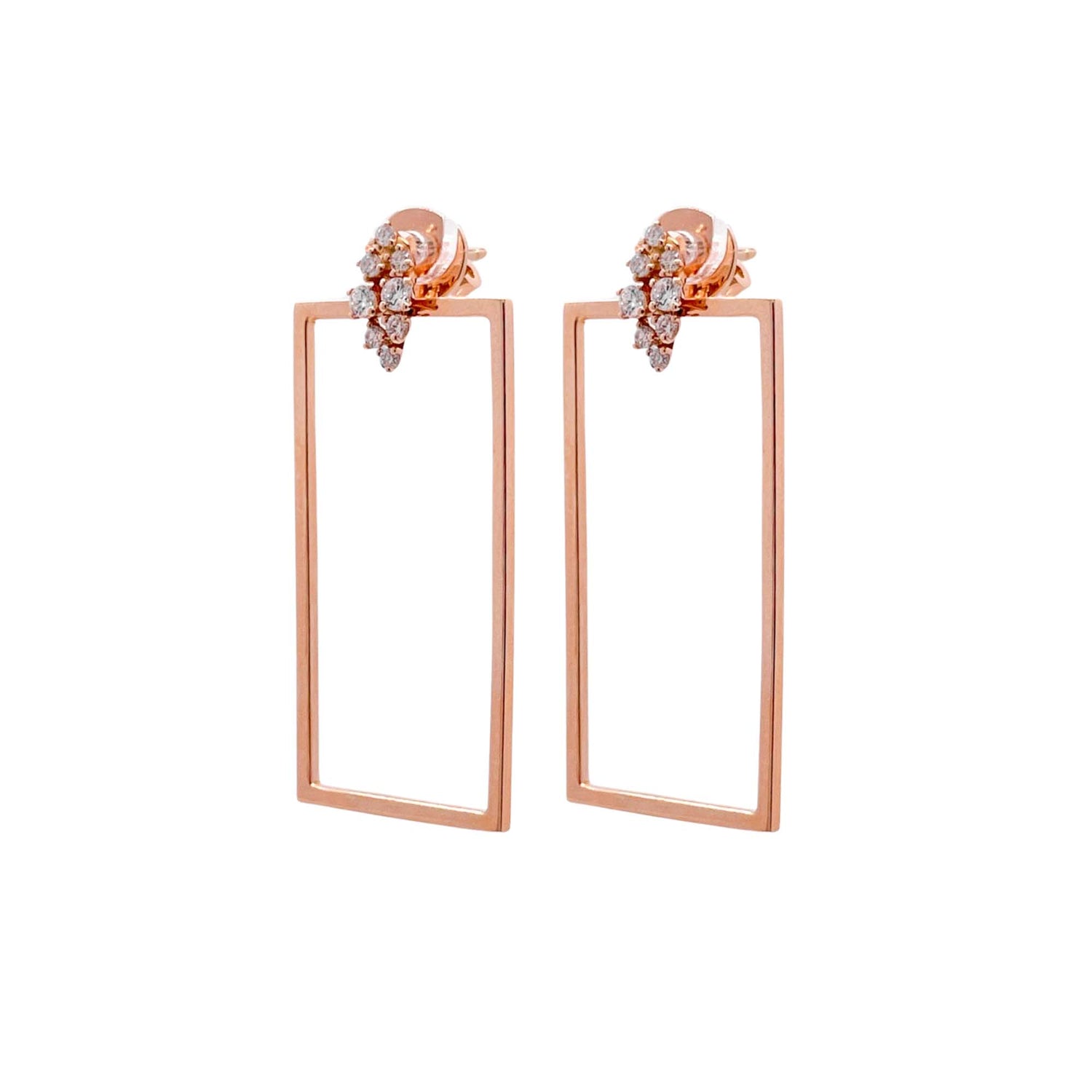 Jay Feder 18k Rose Gold Diamond Rectangle Drop Dangle Earrings