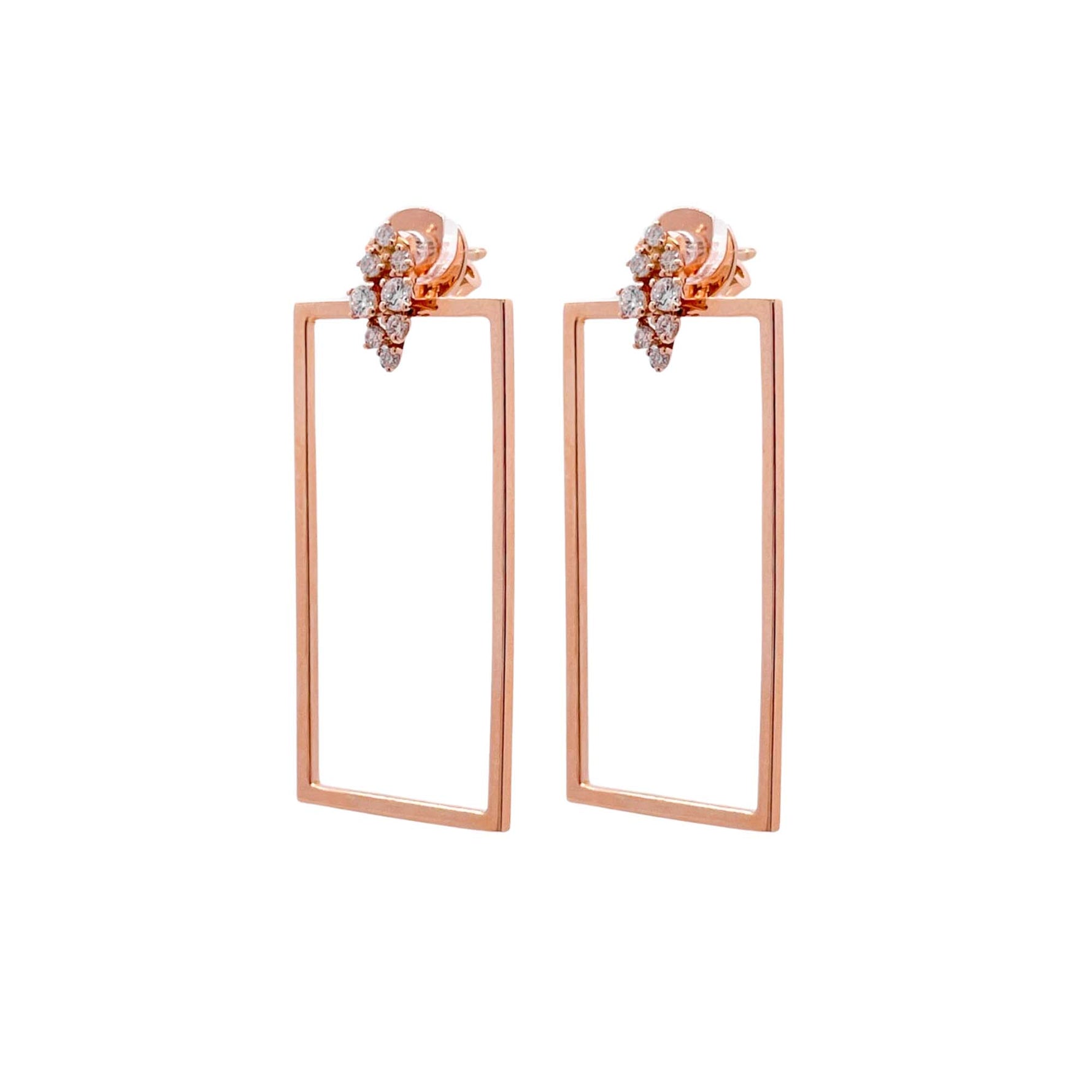 Jay Feder 18k Rose Gold Diamond Rectangle Drop Dangle Earrings