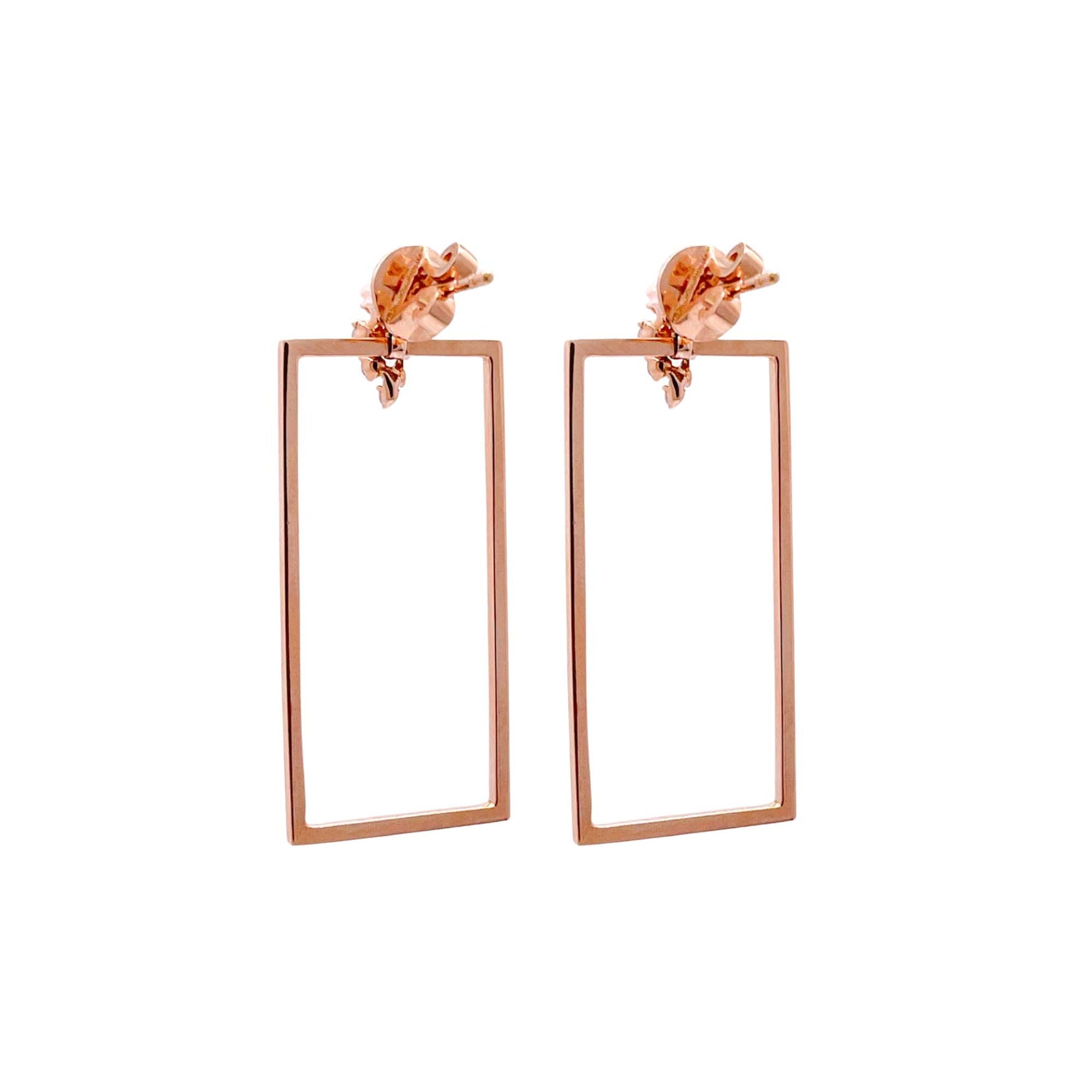 Jay Feder 18k Rose Gold Diamond Rectangle Drop Dangle Earrings