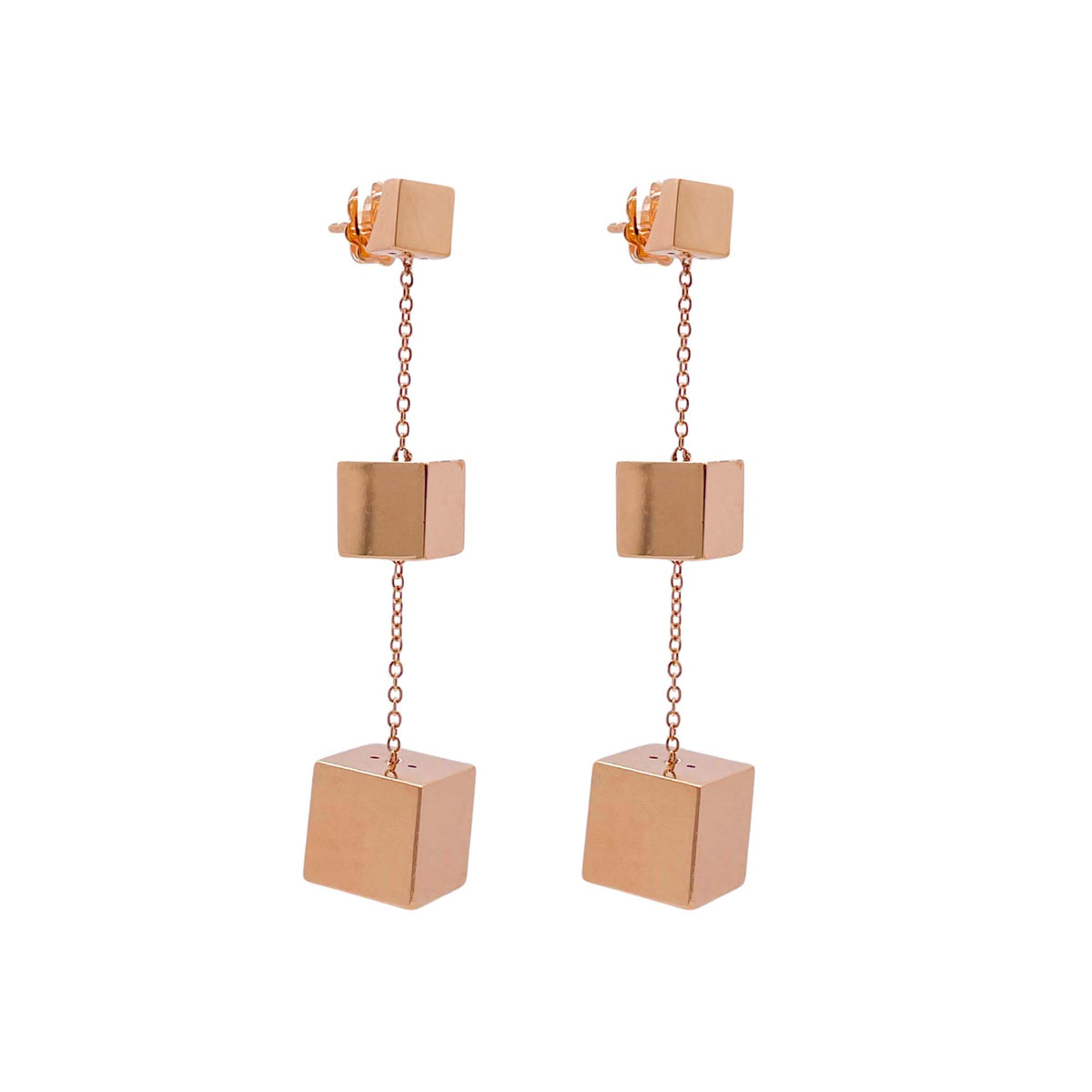 Jay Feder 18k Rose Gold Three Cubes Drop Dangle Earrings