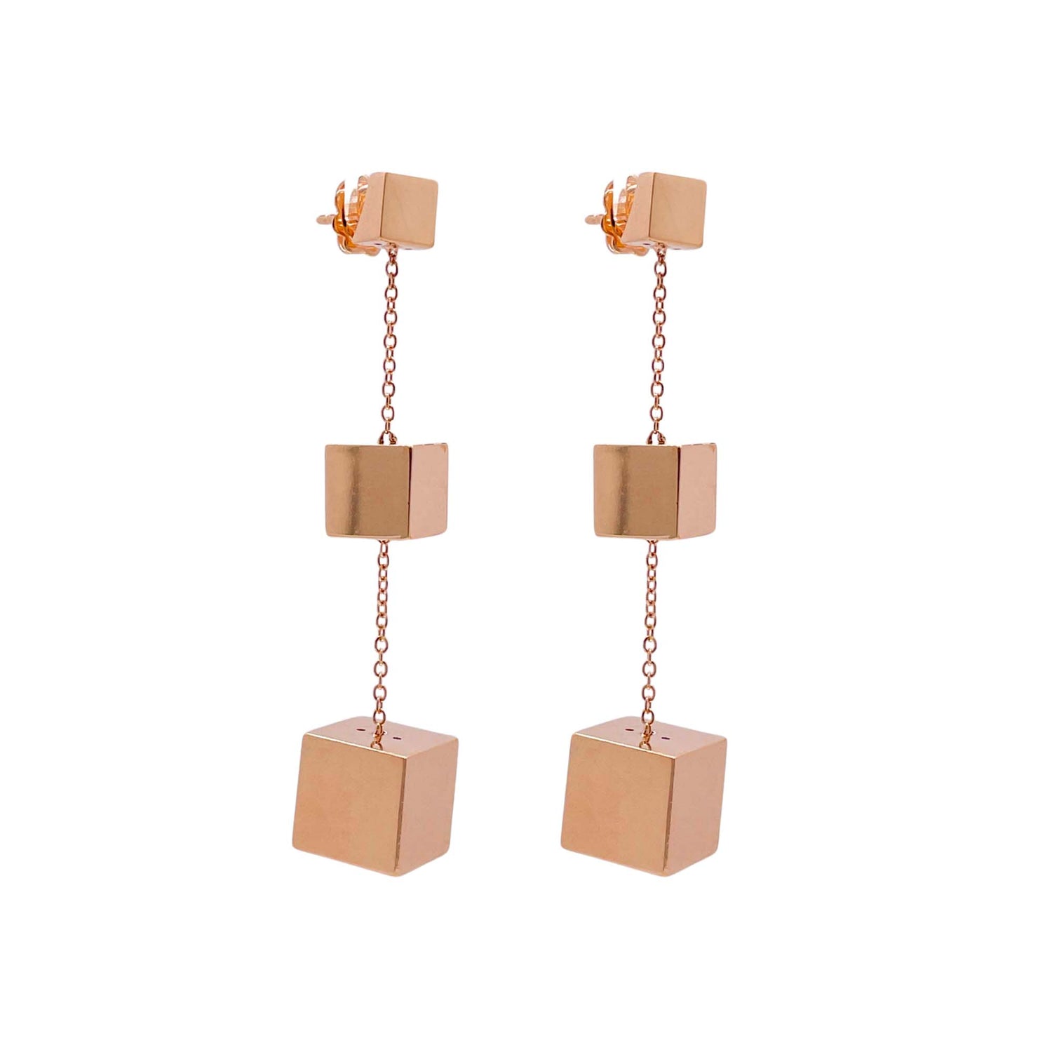 Jay Feder 18k Rose Gold Three Cubes Drop Dangle Earrings
