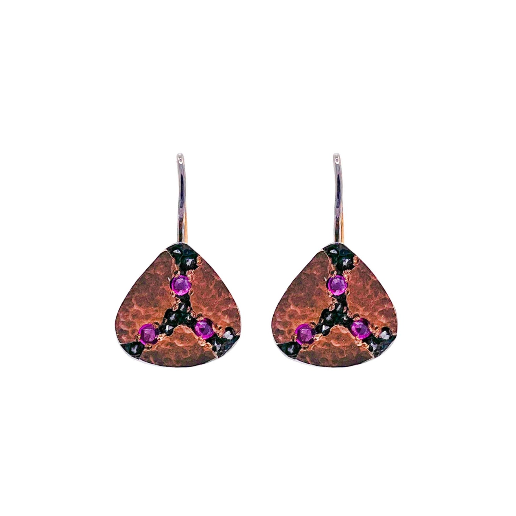 Jay Feder Blackened 18k Yellow/ 14k Rose Gold Ruby Diamond Inverted Drop Earrings