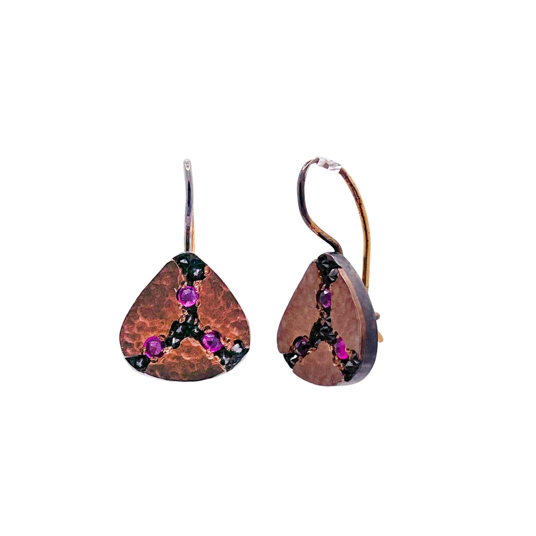 Jay Feder Blackened 18k Yellow/ 14k Rose Gold Ruby Diamond Inverted Drop Earrings