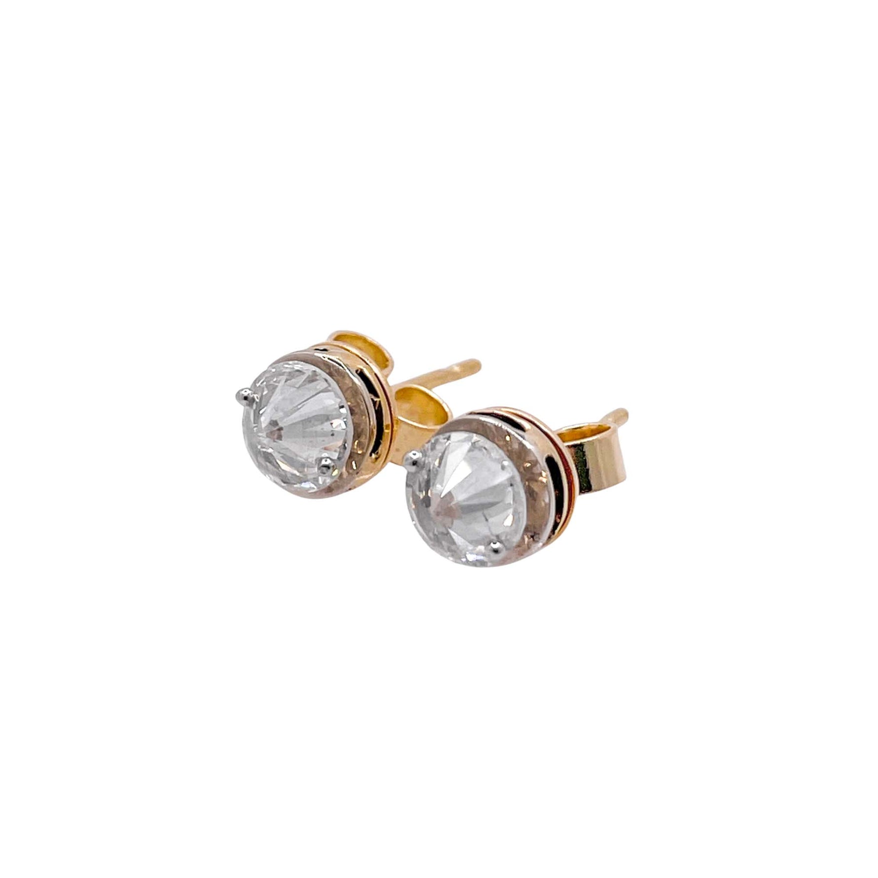 Jay Feder 14k/18k Two Tone Gold Inverted Diamond Stud Earrings