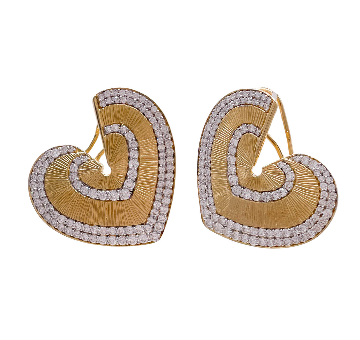 JAY FEDER 14K YELLOW GOLD DIAMOND HEART SHAPED EARRINGS