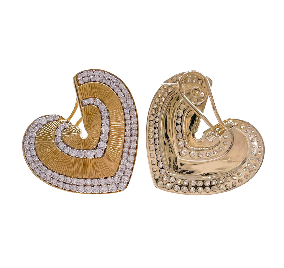 JAY FEDER 14K YELLOW GOLD DIAMOND HEART SHAPED EARRINGS