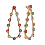 JAY FEDER 14K YELLOW GOLD MULTI SAPPHIRE DIAMOND TEAR SHAPE EARRINGS