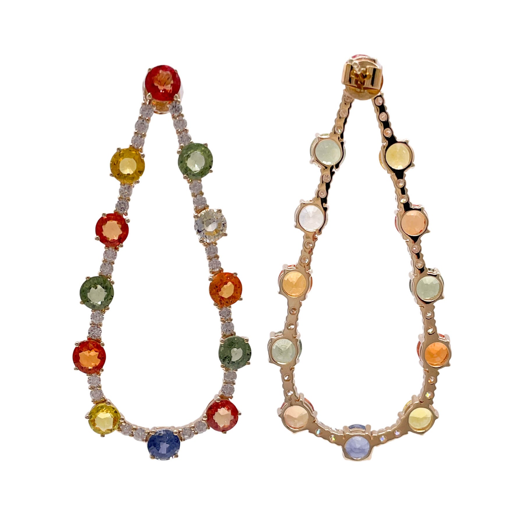 JAY FEDER 14K YELLOW GOLD MULTI SAPPHIRE DIAMOND TEAR SHAPE EARRINGS