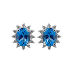 Jay Feder 14k White Gold Oval Aquamarine Diamond Halo Stud Earrings