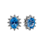 Jay Feder 14k White Gold Oval Aquamarine Diamond Halo Stud Earrings