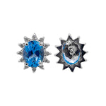 Jay Feder 14k White Gold Oval Aquamarine Diamond Halo Stud Earrings