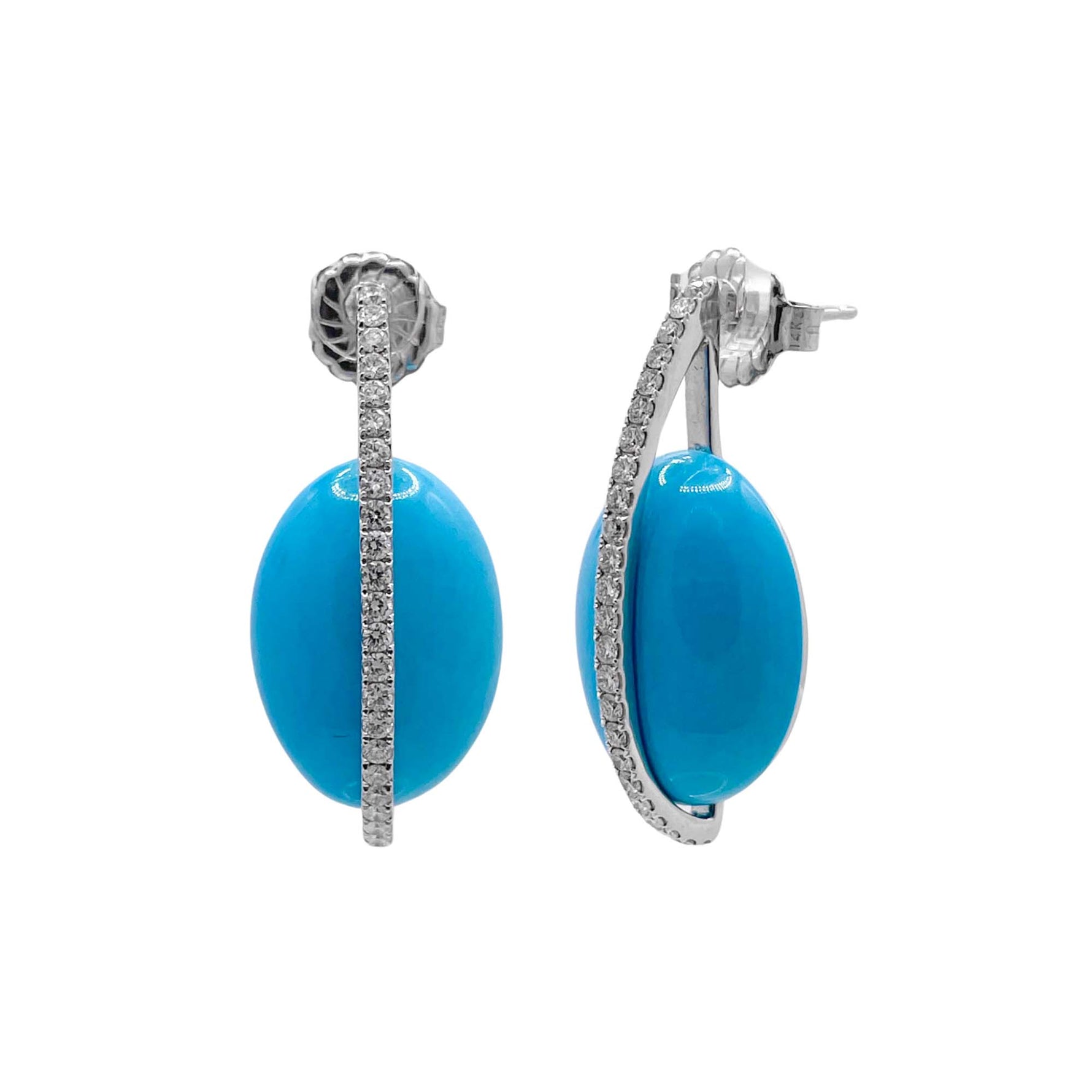 Jay Feder 14k White Gold Turquoise and Diamond Drop Earrings